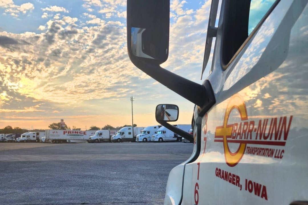 Barr-Nunn Transportation truck at sunset