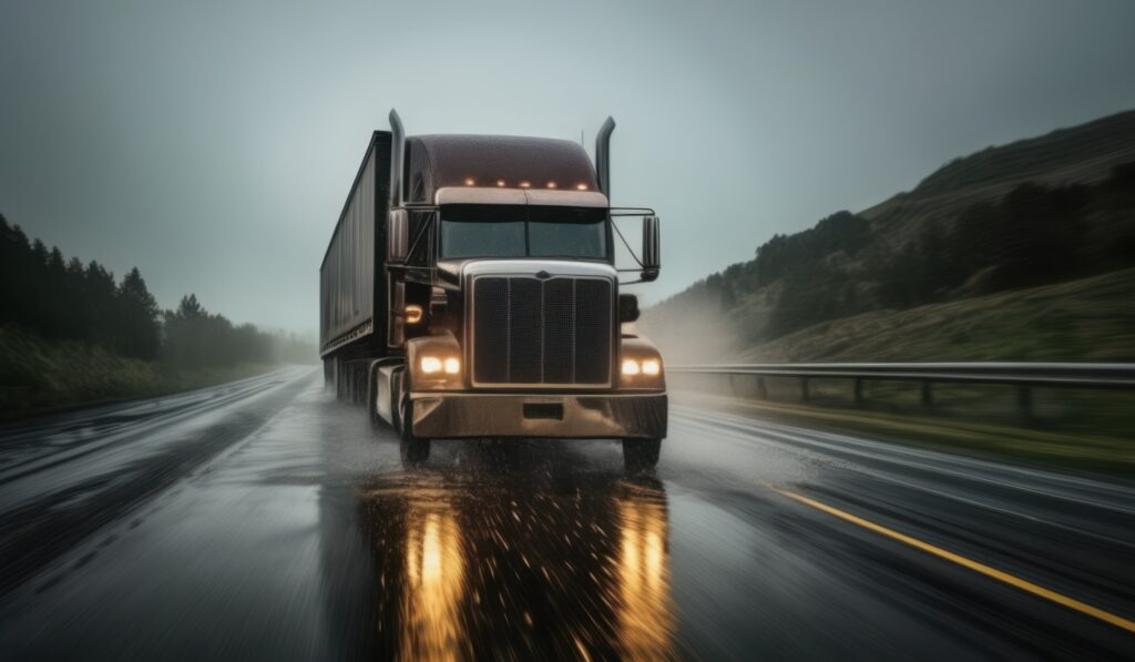 driving a semi-truck in the rain